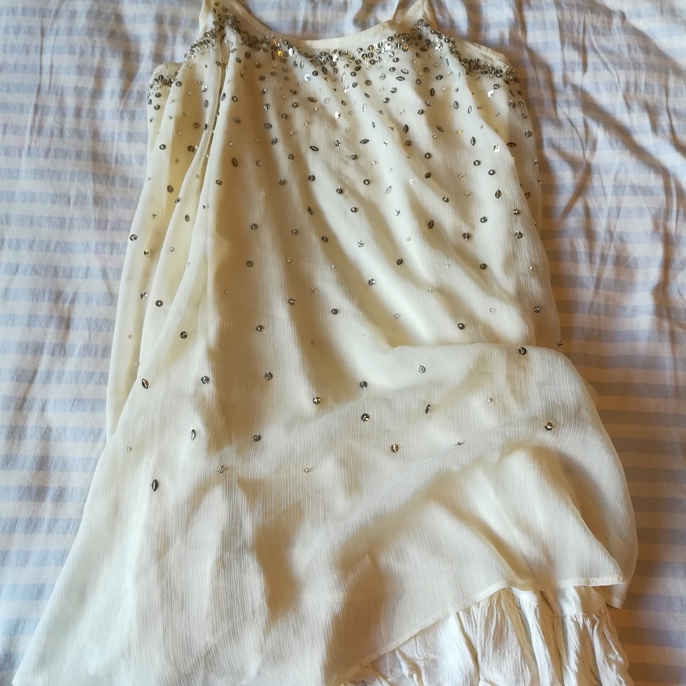 Sequined Ivory and Gold AEO Cami Dress