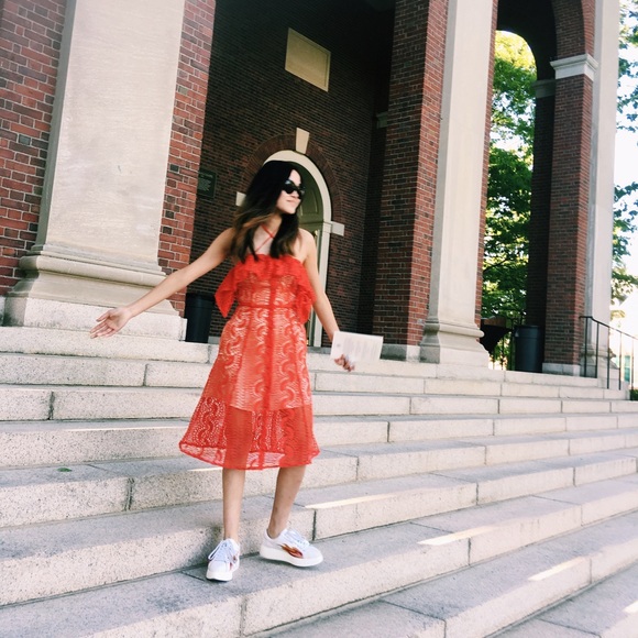 [line + dot] red laser cut dress - Picture 5 of 5