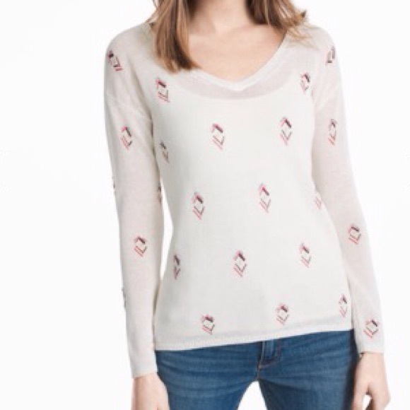 White House Black Market Sweaters - WHBM V-Neck Embellished Pullover Sweater