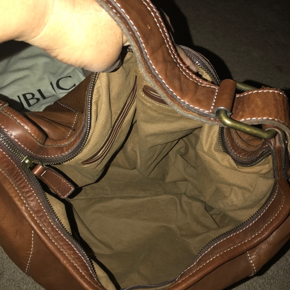 Brown leather handbag