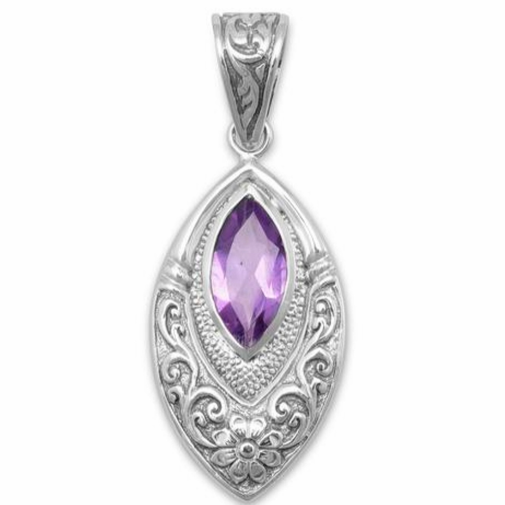 OXIDIZED MARQUISE PENDANT AMETHYST