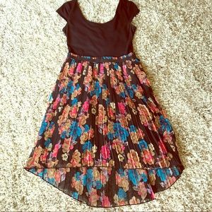 Black and Floral Babydoll High Low Hem Dress