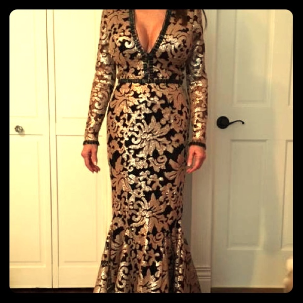 Black and Gold long Sleeved Jonathan Kayne Gown