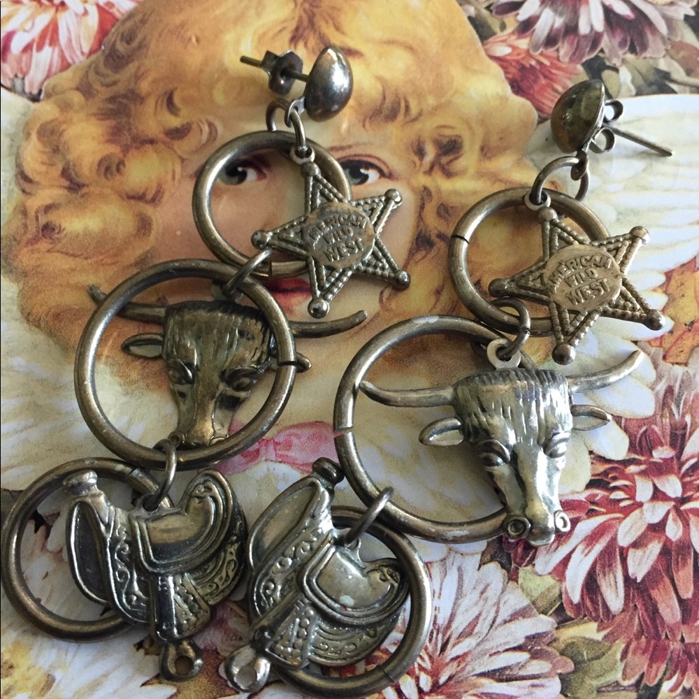 Southwestern Style Bull Saddle Cowboy Earrings