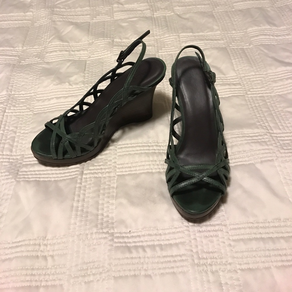 Green Aldo leather wedge sandals