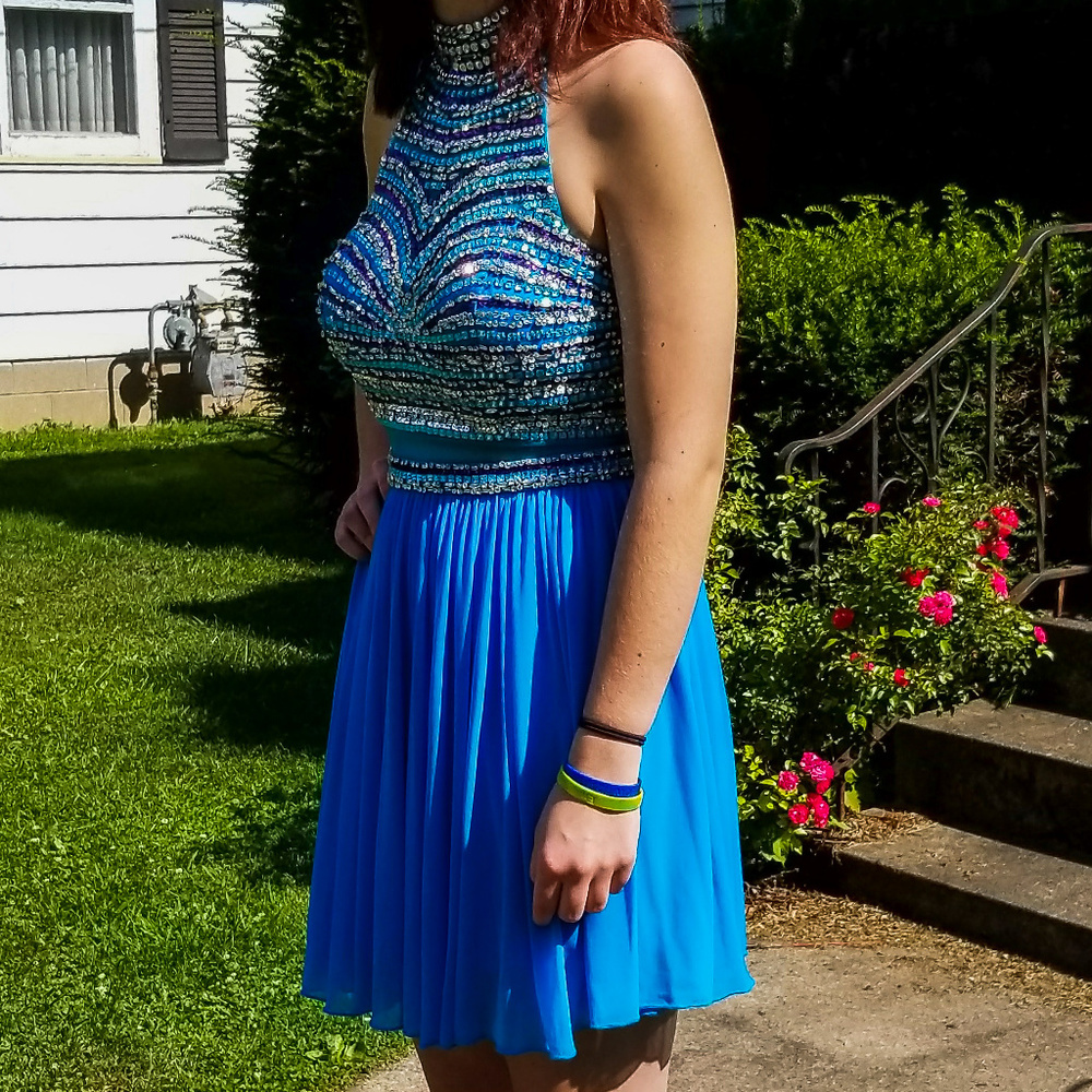 HANNAH S Blue Embellished Halter Dress SZ 8