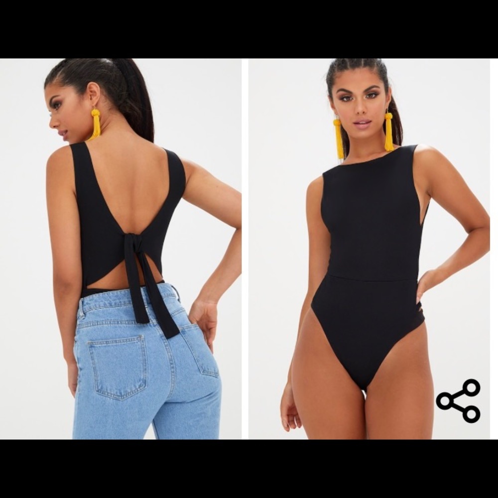 ✖️SOLD✖️ Black bow open back bodysuit