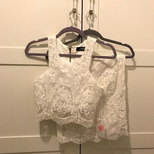 Two piece white lace dress