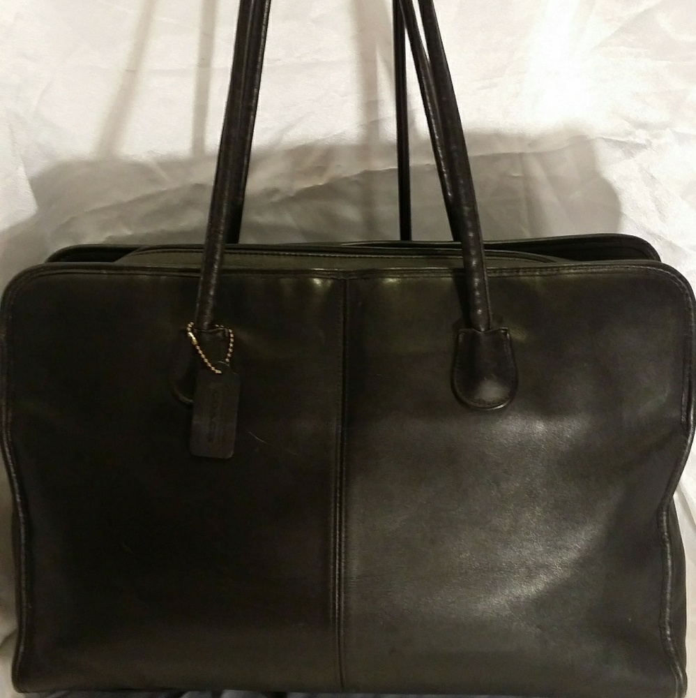 Vintage Coach XL Black Leather Commuter Tote #7307