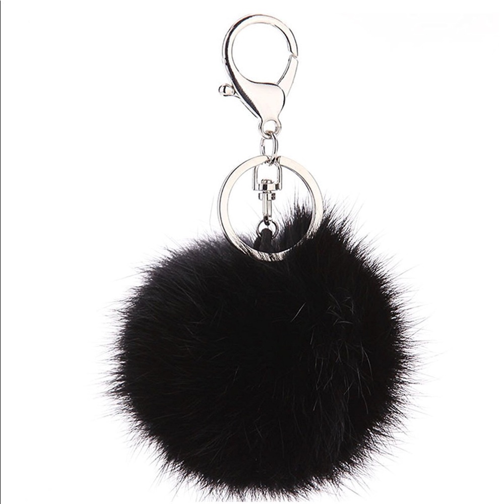 [Add on] Black Fur Pom Pom Keychain