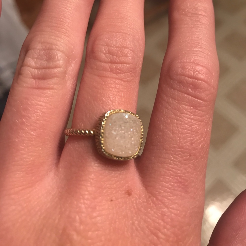 Gold white drusy ring