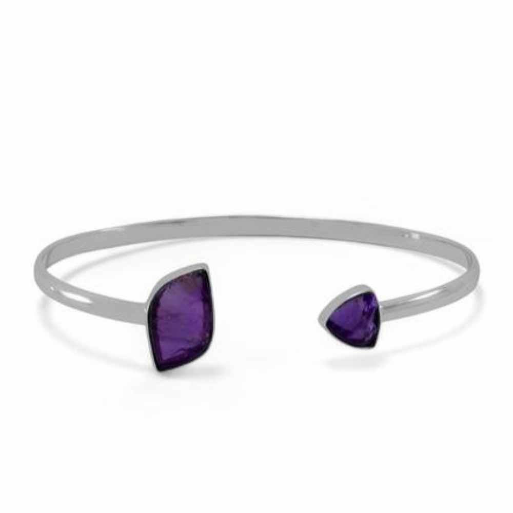 STERLING SILVER AMETHYST OPEN CUFF BRACELET