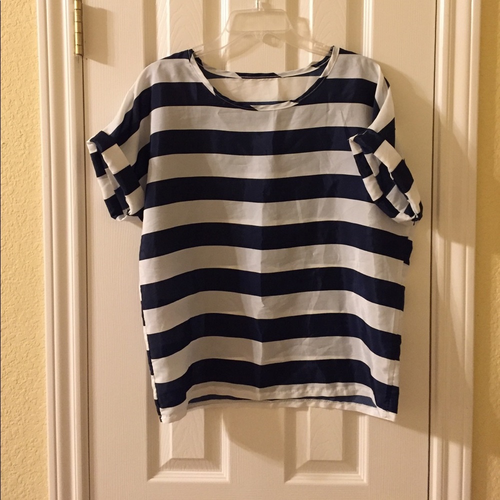 Sheer Navy & White Striped Blouse - Size M/L