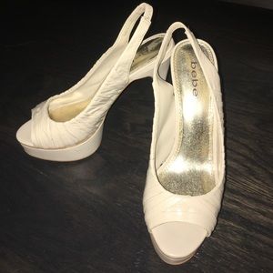 Beige Bebe Platform Pumps, Size 8