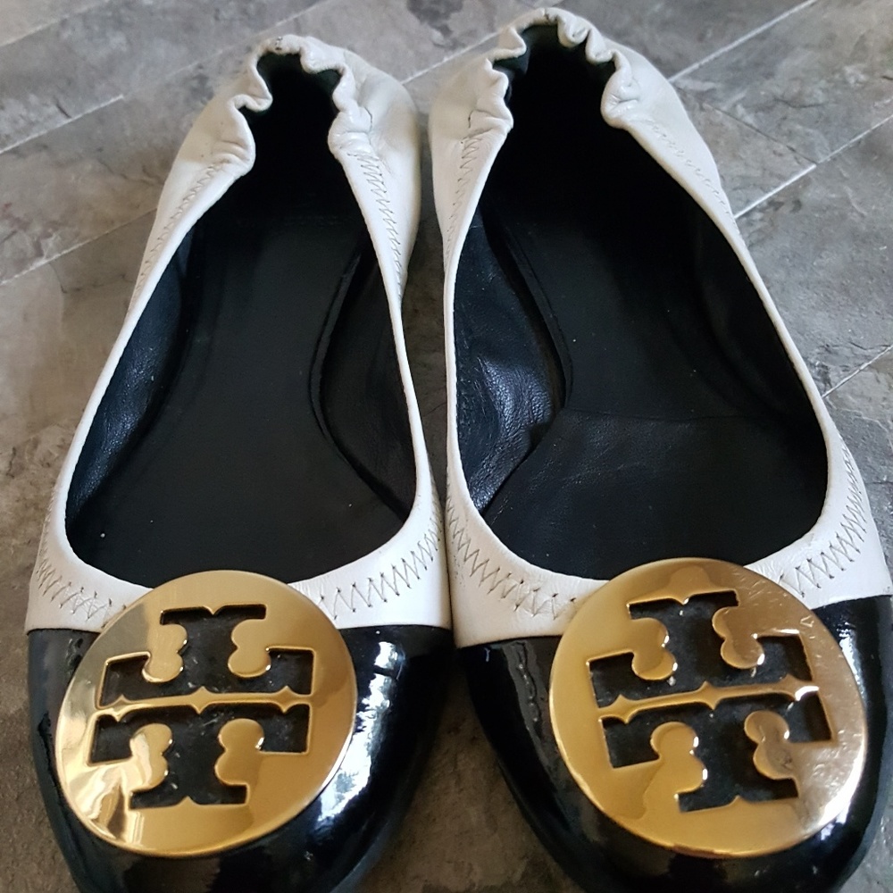 White With Black Toe Cap Reva Flats