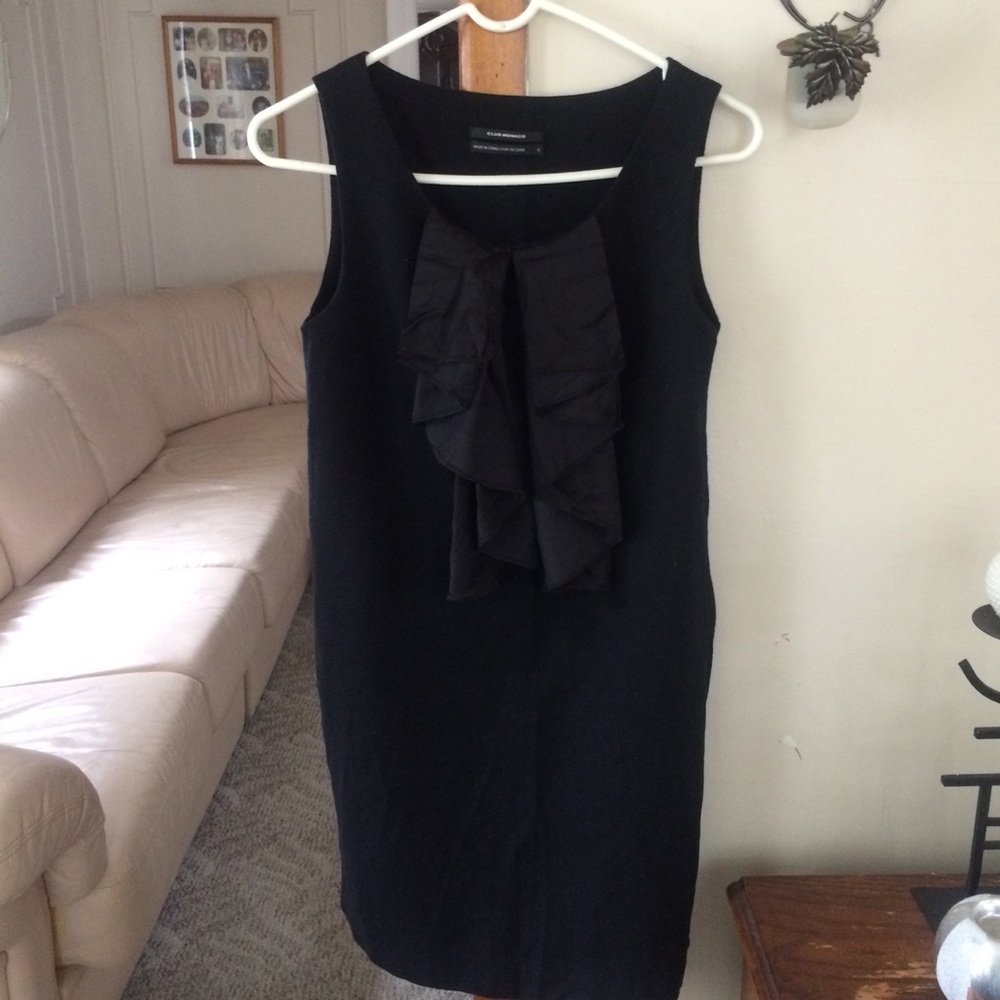 Club Monaco Black Wool Dress with Ruffle design