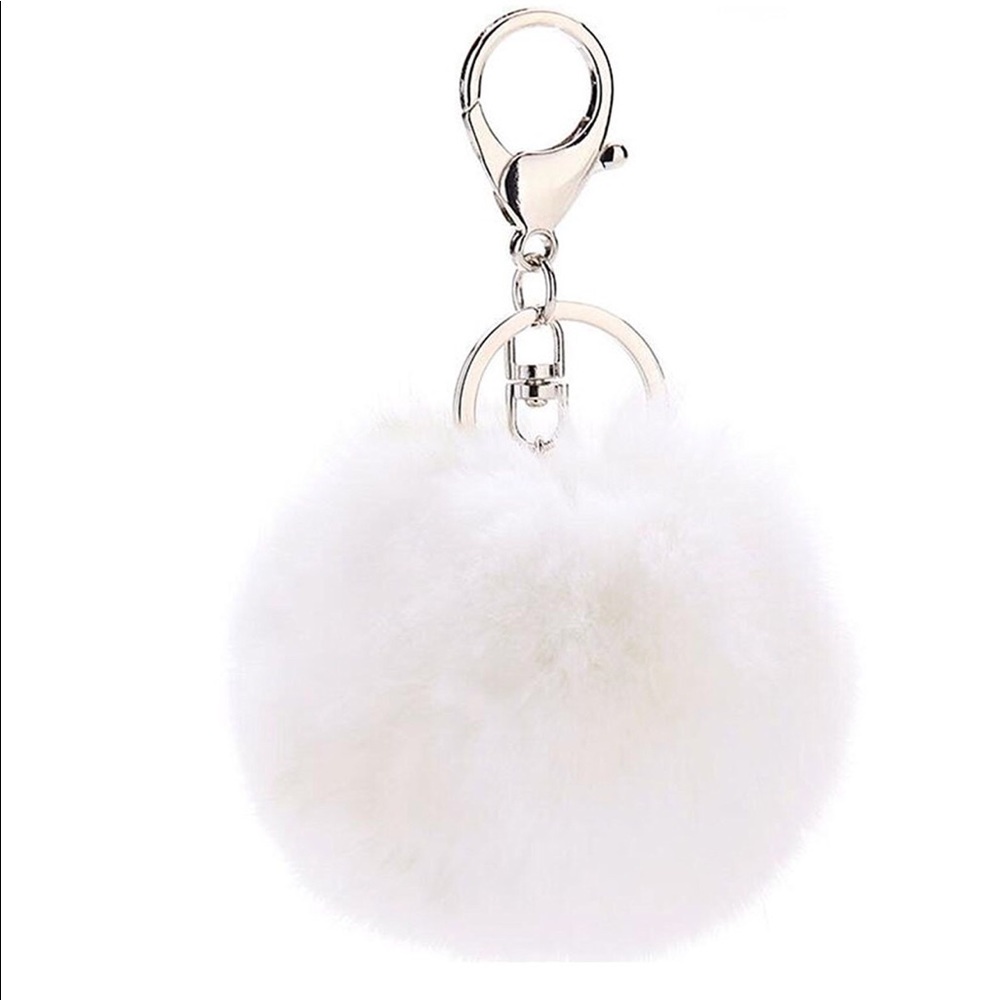 [Add on] White fur Pom Pom Keychain