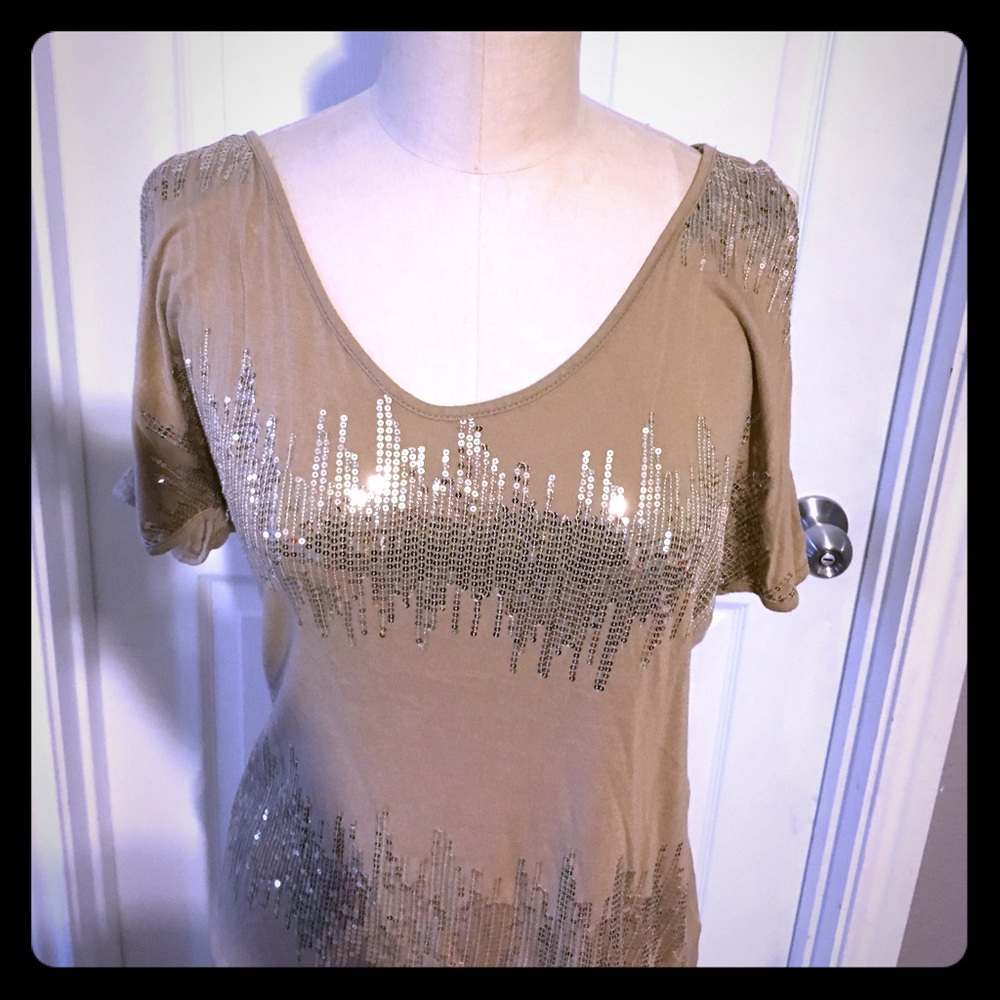 Tan colored sequined blouse
