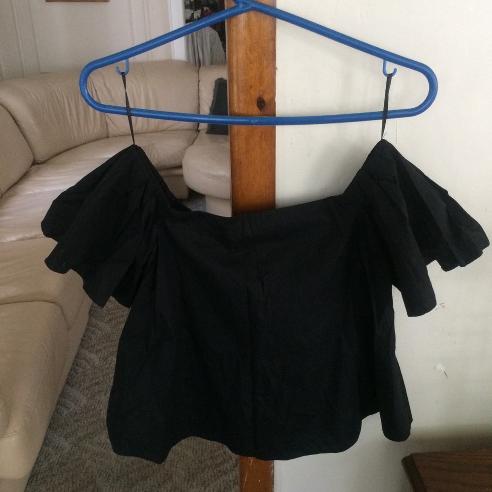 Black Mid Crop Off-the-Shoulder Blouse for Sale!
