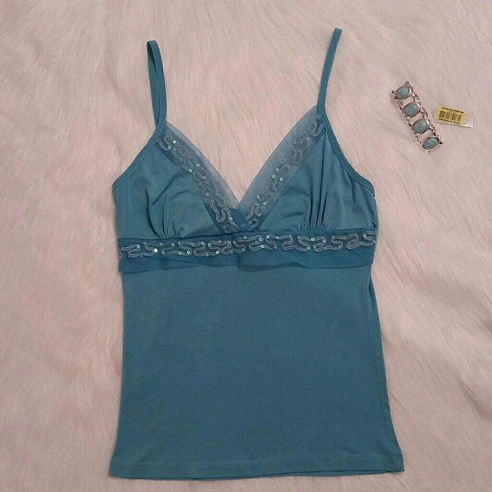 Turquoise Sequin and Lace Embroidered Top!