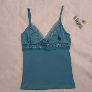 Turquoise Sequin and Lace Embroidered Top!