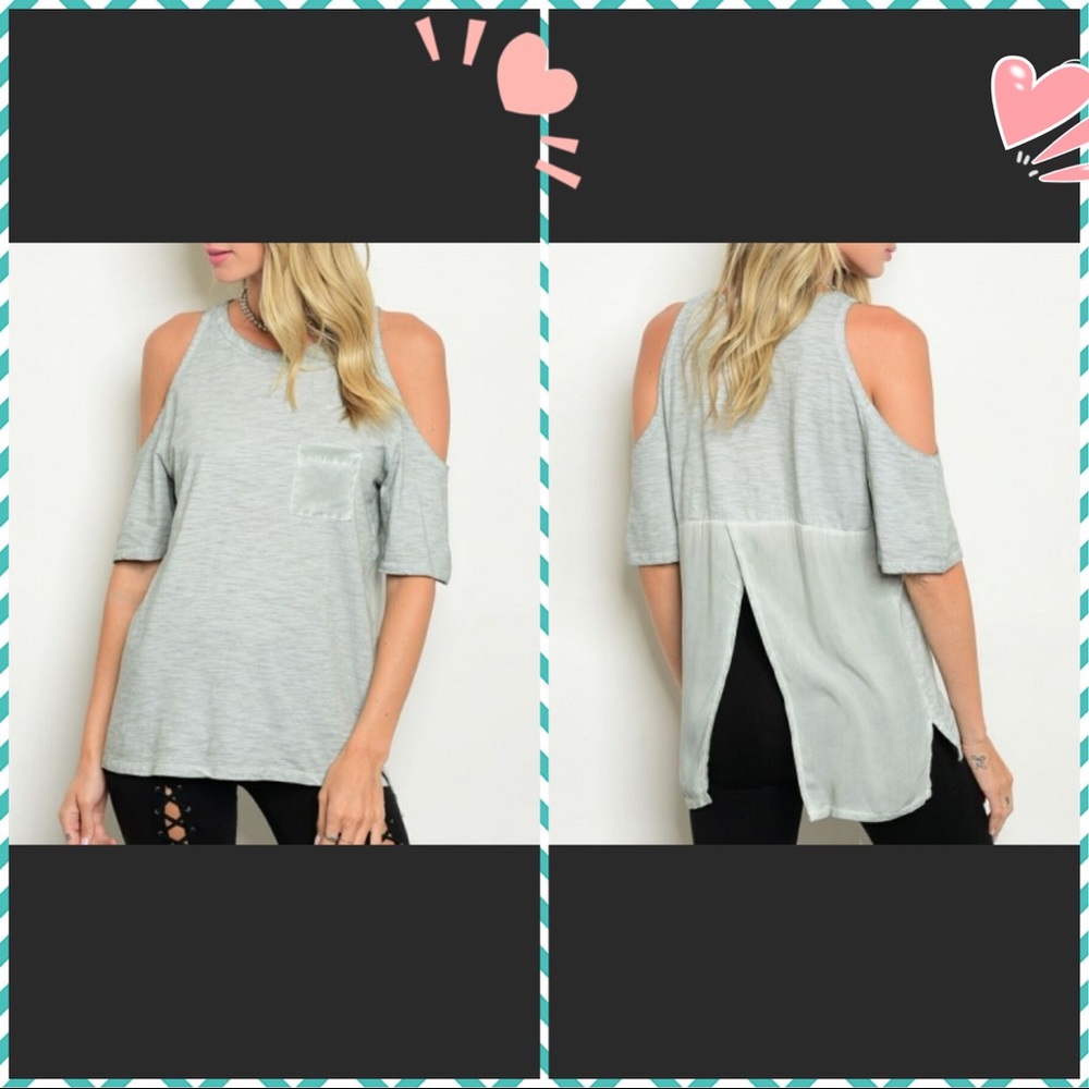 🌺🌺 Sage Cold Shoulder Open Back Top