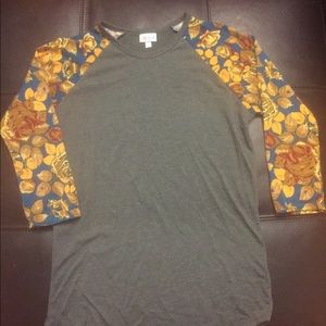 Lularoe Randy shirt with floral sleeves size M
