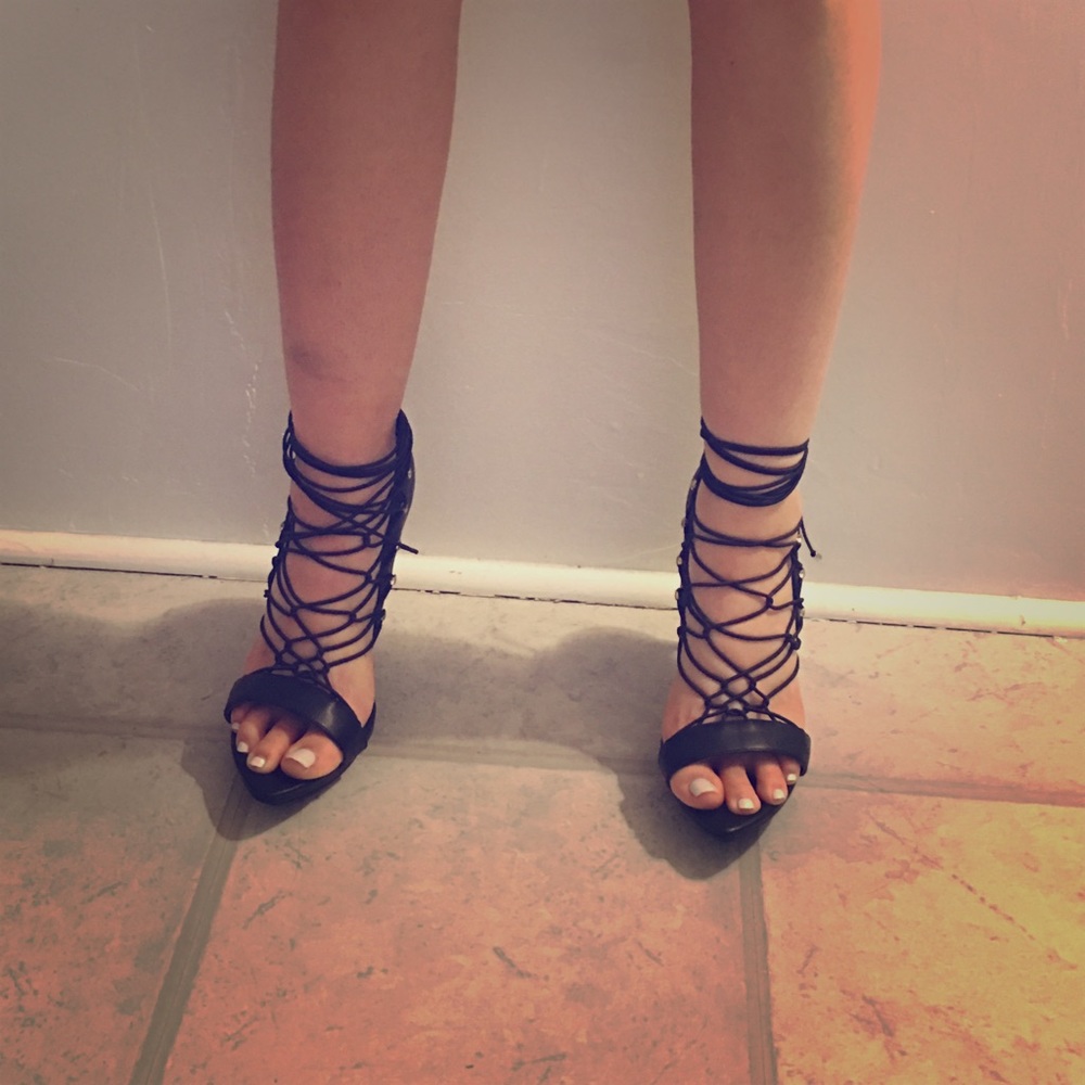 Sexy black lace up pointy heels by Nasty Gal