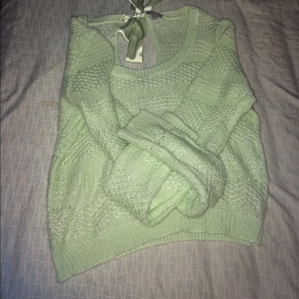 Light Green Crochet Cropped Long Sleeve