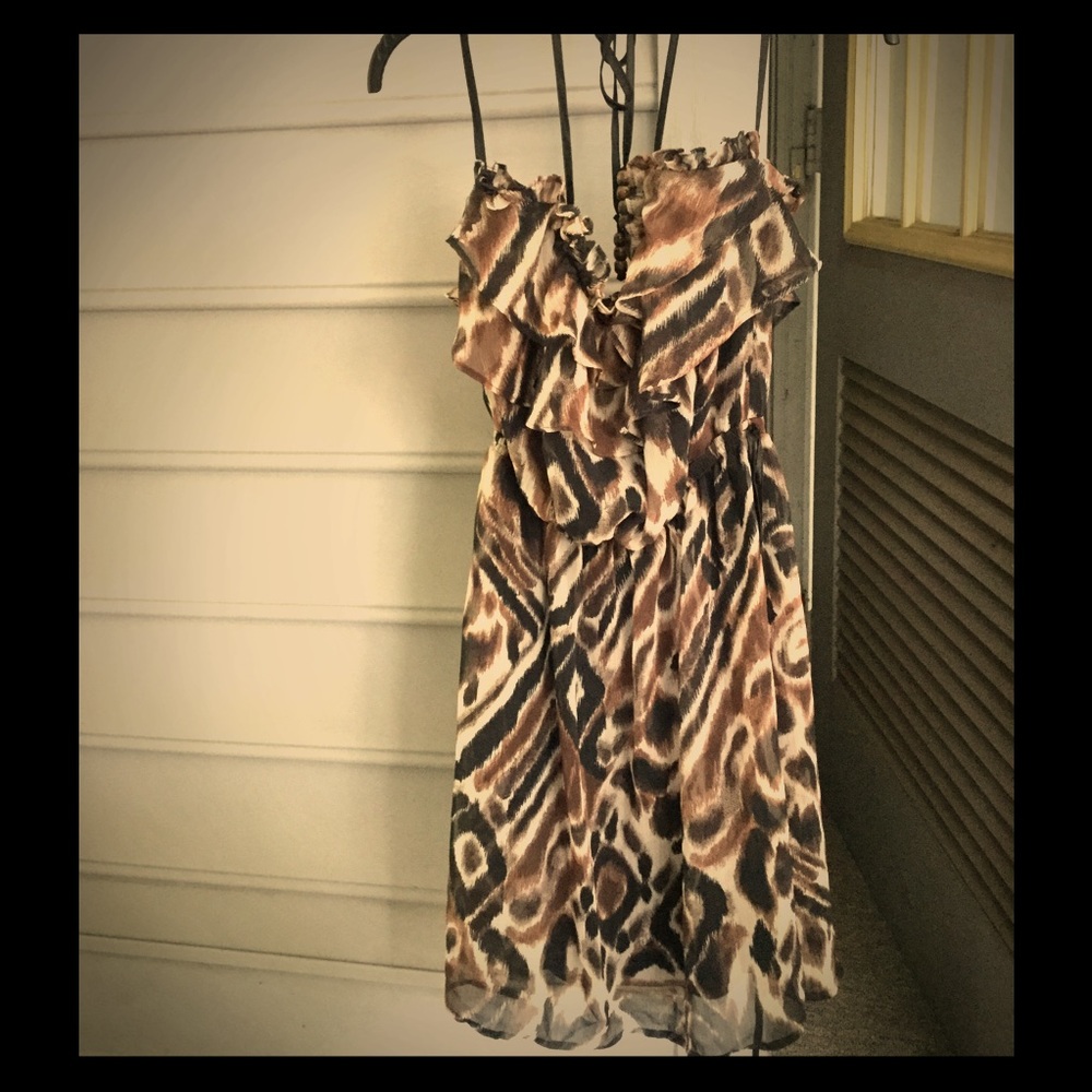 Arden B black brown ivory geometric print dress