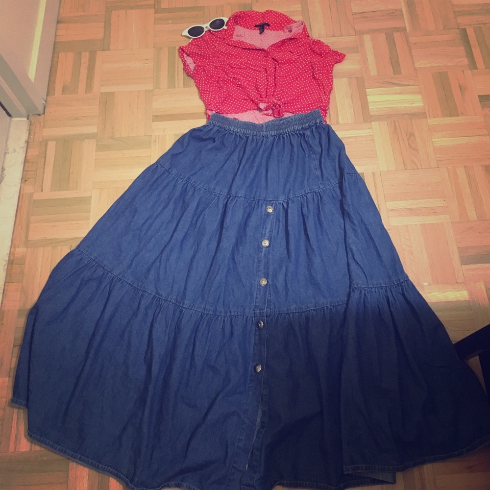 Vintage 70s/80s Prairie Denim Skirt
