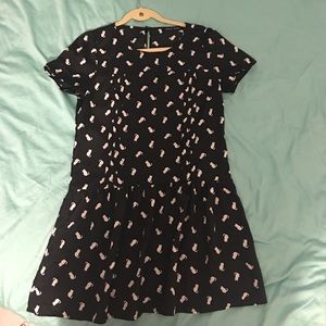 Black silky dress with cute cat print