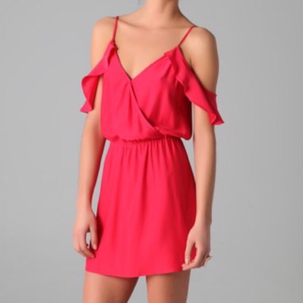 Parker ruffle cold shoulder red dress