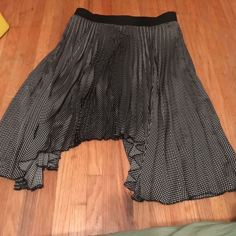 Black and white polka dot asymmetrical skirt