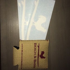 Three beach and barn stickers and koozie!