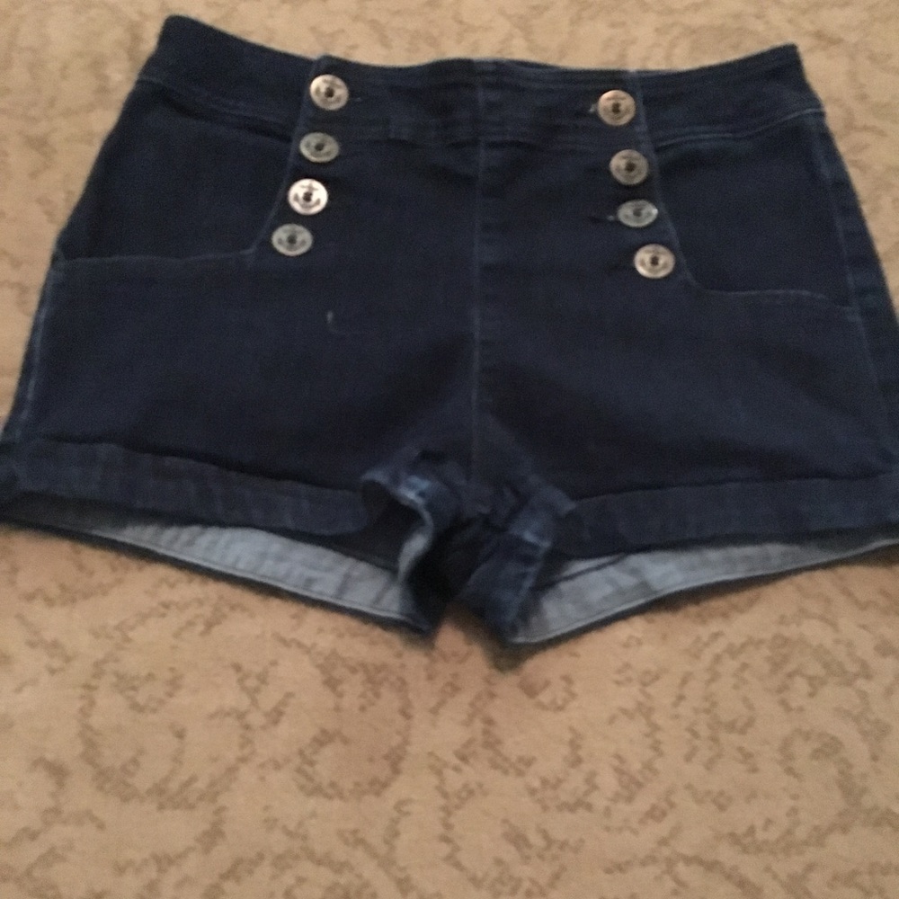 Navy Denim High Wasted Sailor Shorts