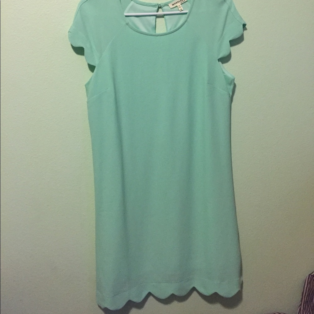 pastel mint scallop hem a line dress