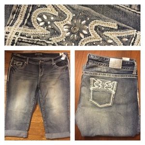 rhinestone embellished denim capri