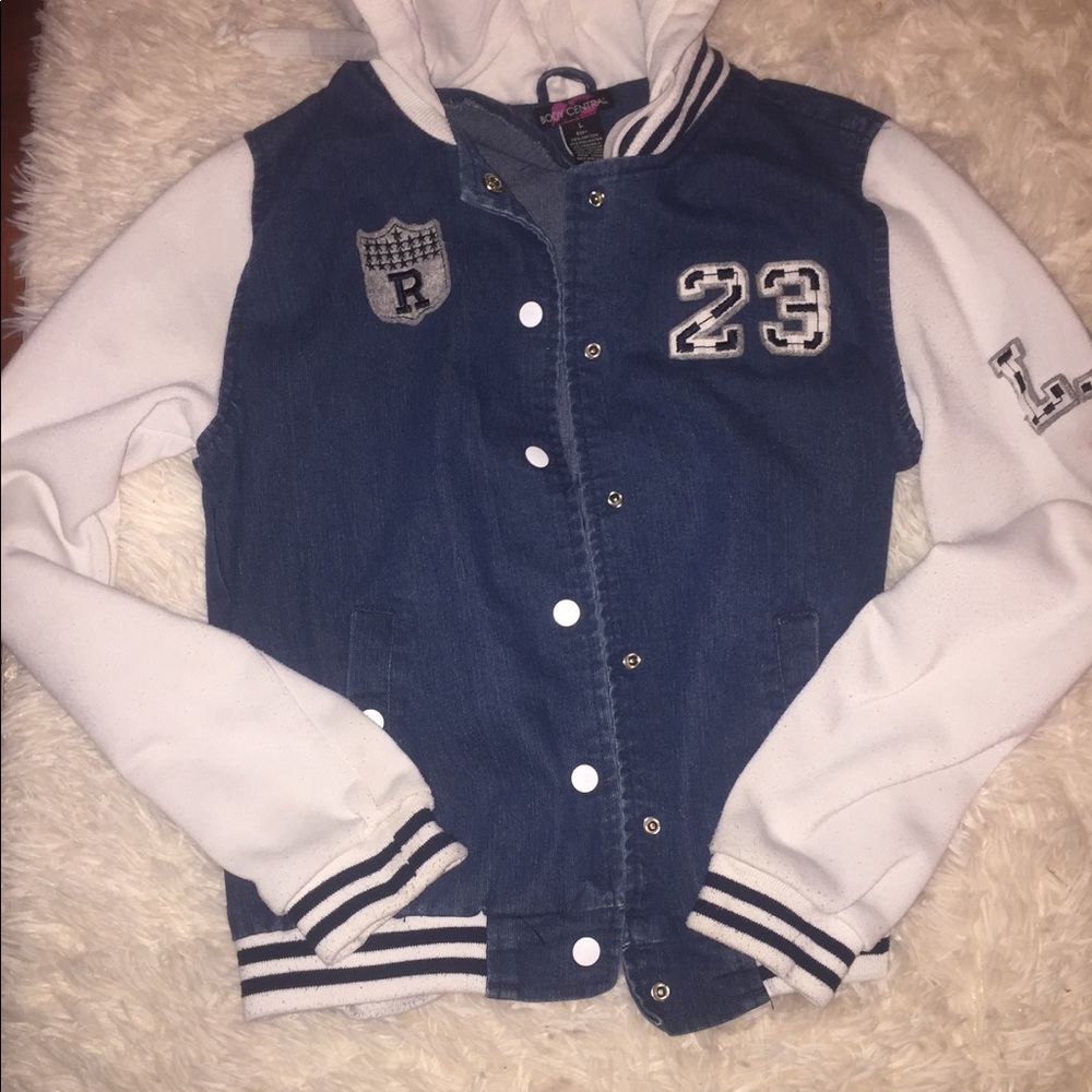 LA body central jean letterman jacket