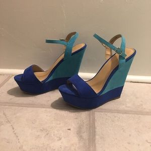 Dark blue wedges with light blue straps