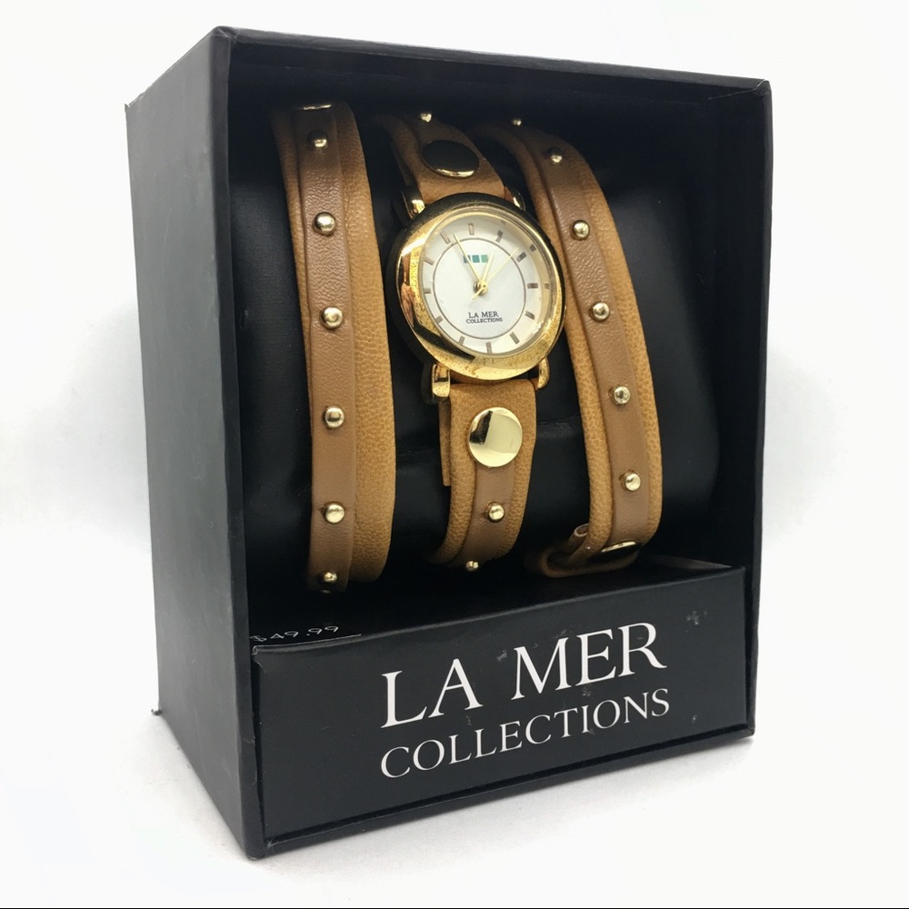 La Mer Tan Studded Wrap Wrist Watch