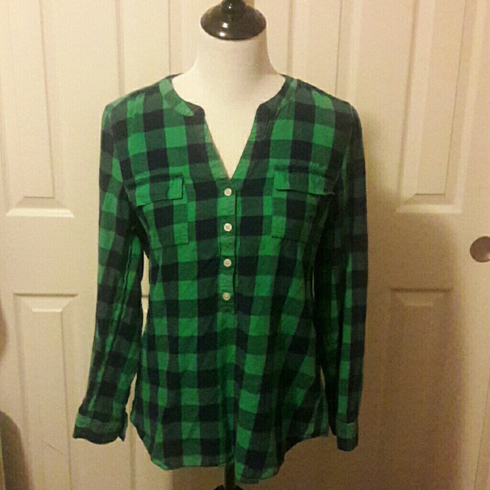 Old navy green and blue flannel