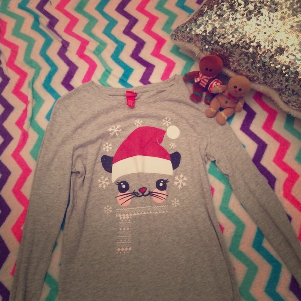 This is a gray long sleeve shirt with a An animal.