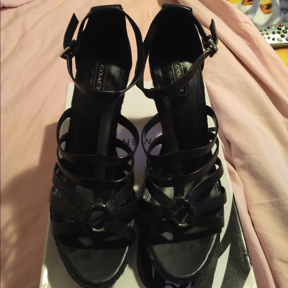 COACH Black Strappy Heels