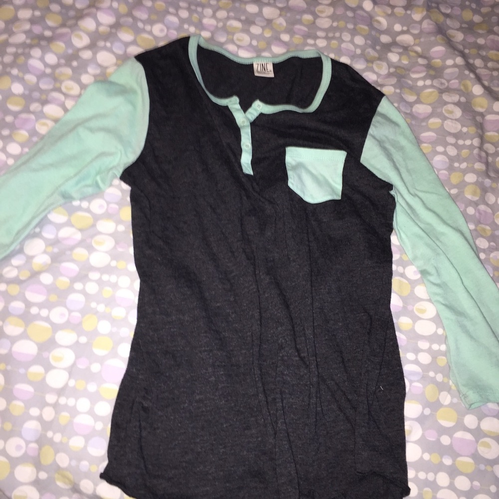 Charcoal Grey/Teal Henley Mid-long sleeve