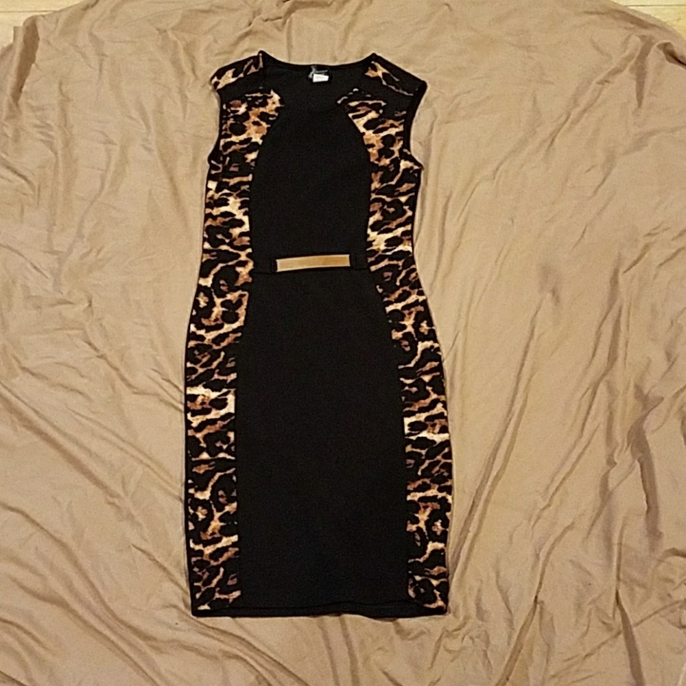 Black/Leopard knee length dress