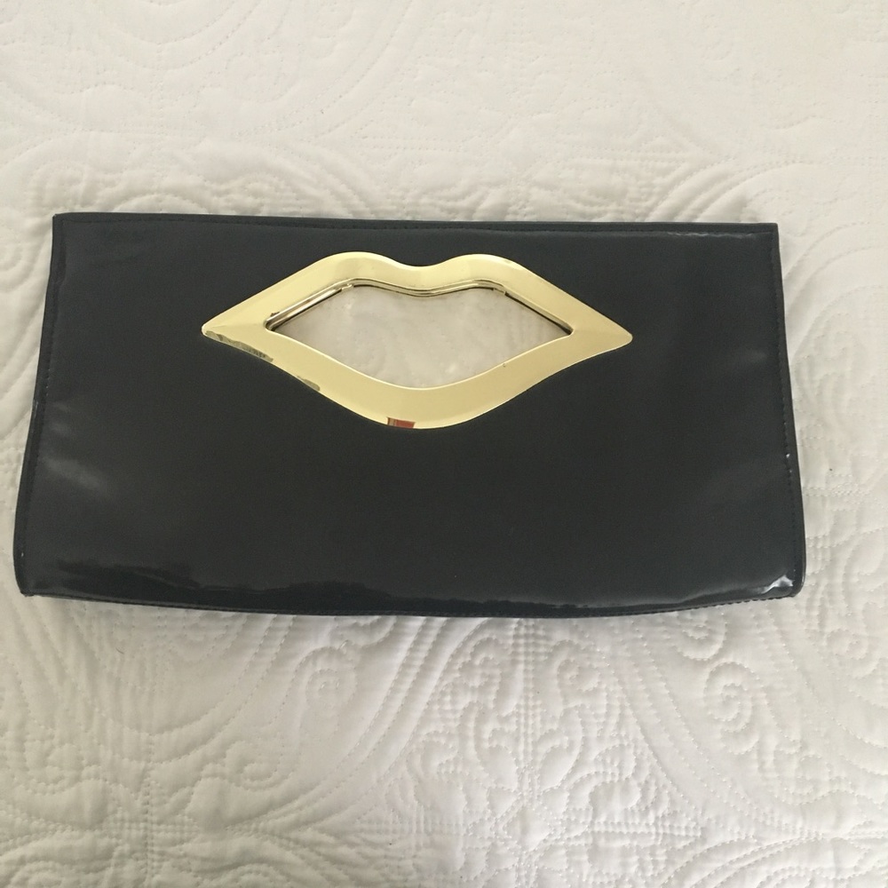 Black Clutch with Gold tone Lip Handle