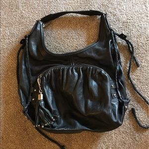 Botkier black leather shoulder bag with tassel