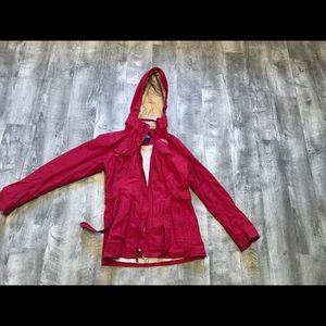 women's red, North Face rain jacket