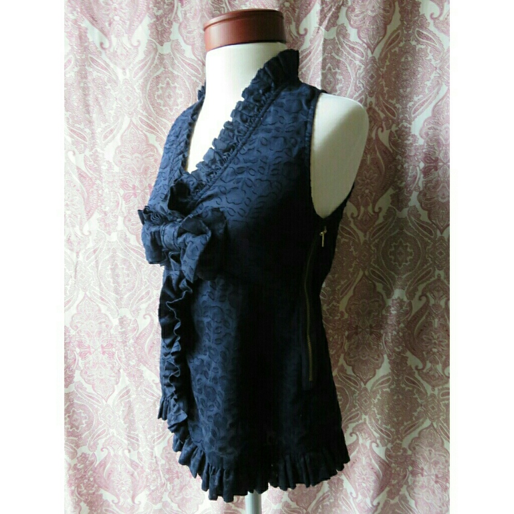 Marc by Marc Jacobs Navy Sleeveless Ruffle Top 6 - Picture 1 of 7